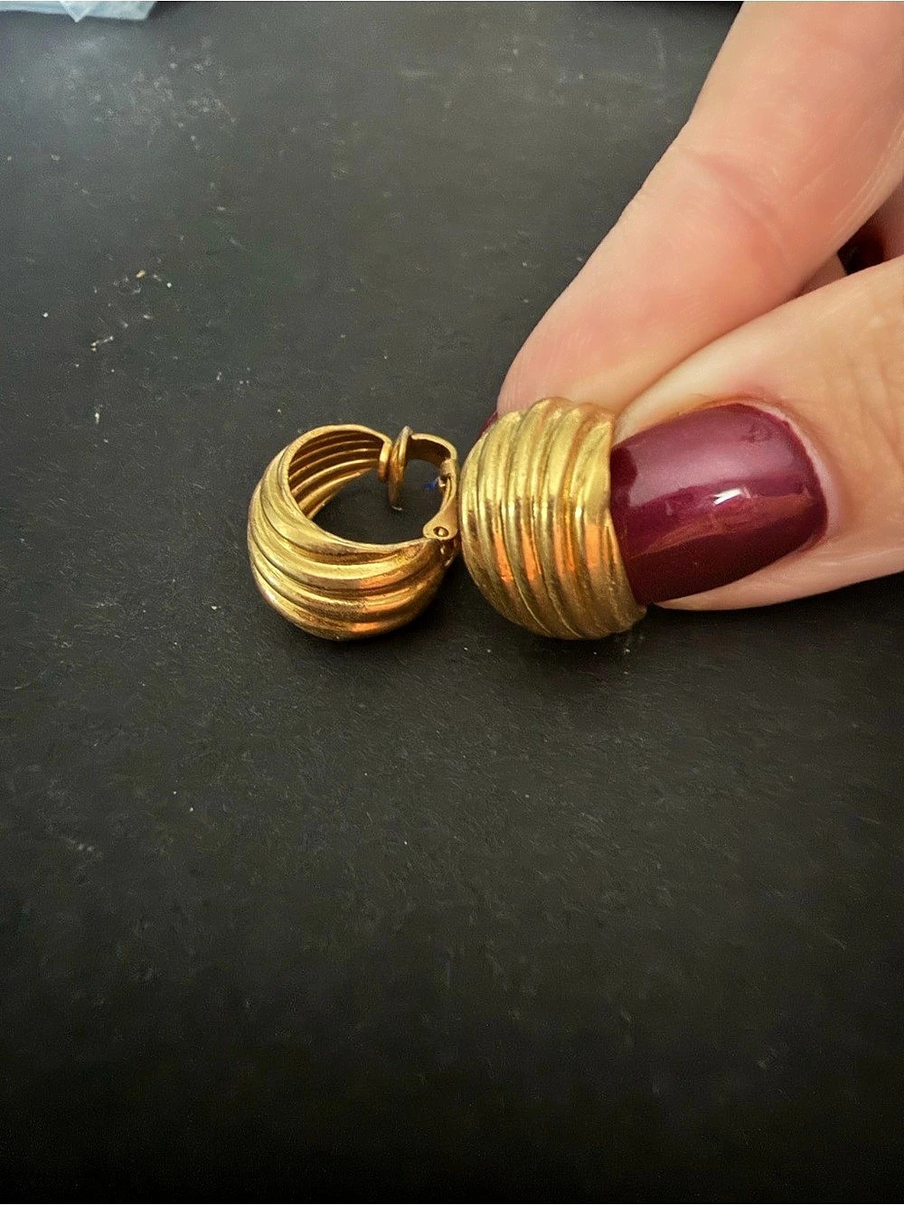 Vintage Gold Ribbed Half Hoop Clip On Earrings Chunky Retro Statement